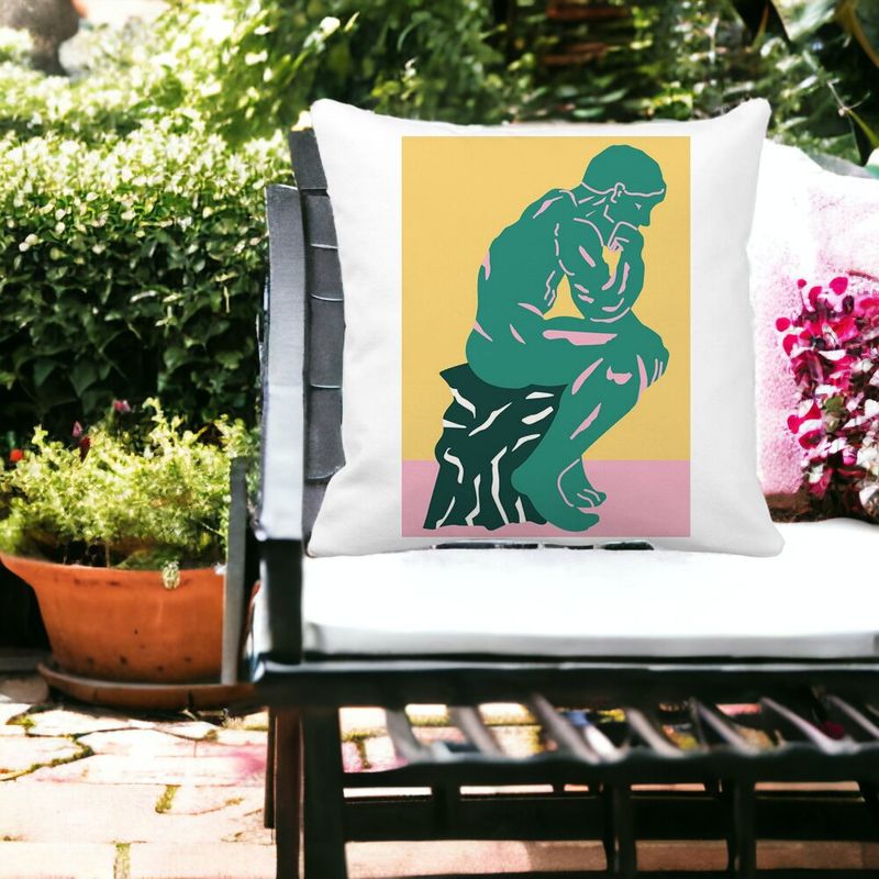 Casa si Gradina - Textile si covoare - Perne si pilote - Perne decorative - Perna Decorativa Patrata The Thinker, 40x40 cm, Alb mat, Husa Detasabila, Burduf - Infinity.ro
