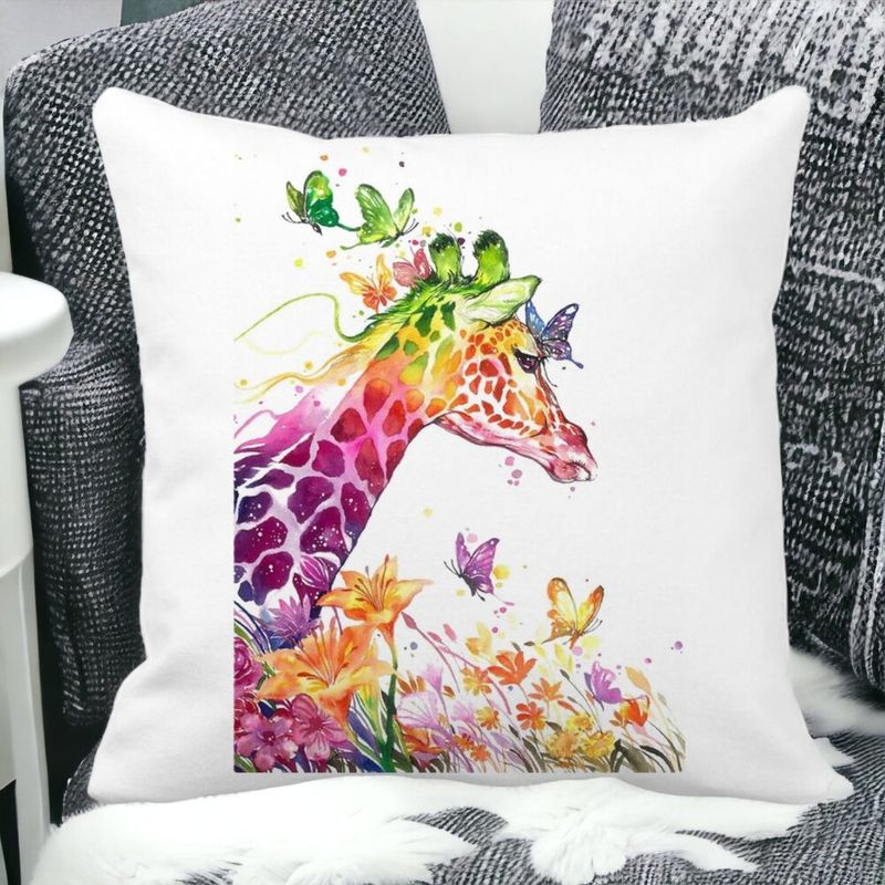 Casa si Gradina - Textile si covoare - Perne si pilote - Perne decorative - Perna Decorativa Patrata Girafa Multicolor, 40x40 cm, Alb mat, Husa Detasabila, Burduf - Infinity.ro