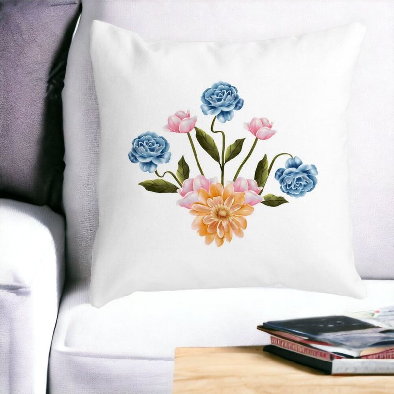 Casa si Gradina - Textile si covoare - Perne si pilote - Perne decorative - Perna Decorativa Patrata Florale Roz Gold si Albstru, 40x40 cm, Alb mat, Husa Detasabila, Burduf - Infinity.ro