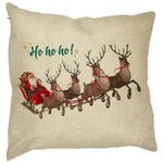 Casa si Gradina - Textile si covoare - Perne si pilote - Perne decorative - Perna Decorativa Mos Craciun si sania sa cu Reni, 40x40 cm, Husa Detasabila, Burduf - Infinity.ro