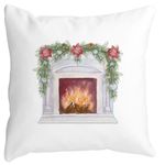 Casa si Gradina - Textile si covoare - Perne si pilote - Perne decorative - Perna Decorativa cu tematica de Craciun, Semineu, 40x40 cm, Alb mat, Husa Detasabila, Burduf - Infinity.ro