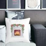 Casa si Gradina - Textile si covoare - Perne si pilote - Perne decorative - Perna Decorativa cu tematica de Craciun, Semineu, 40x40 cm, Alb mat, Husa Detasabila, Burduf - Infinity.ro