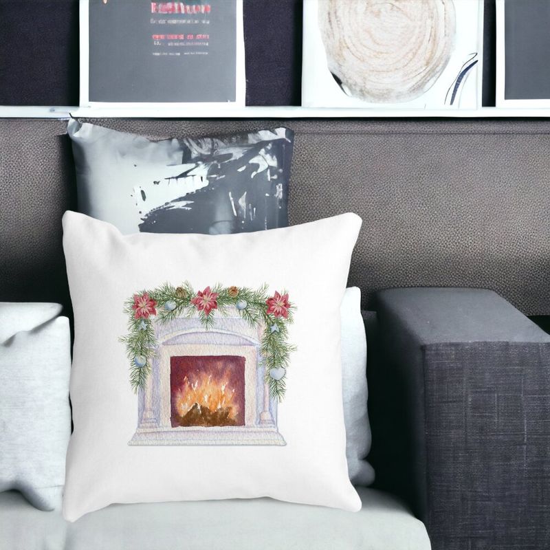 Casa si Gradina - Textile si covoare - Perne si pilote - Perne decorative - Perna Decorativa cu tematica de Craciun, Semineu, 40x40 cm, Alb mat, Husa Detasabila, Burduf - Infinity.ro