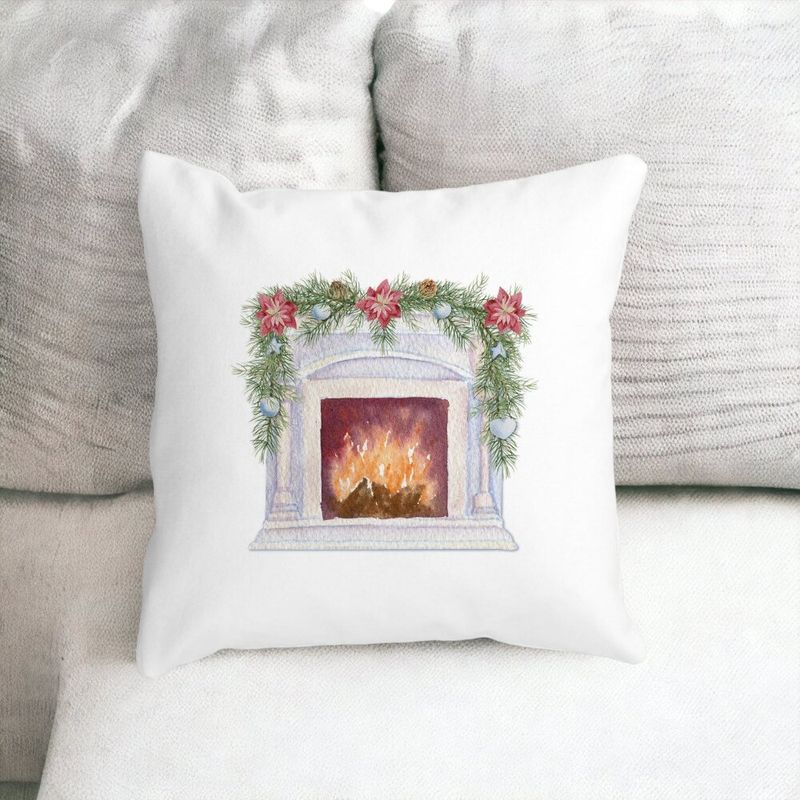 Casa si Gradina - Textile si covoare - Perne si pilote - Perne decorative - Perna Decorativa cu tematica de Craciun, Semineu, 40x40 cm, Alb mat, Husa Detasabila, Burduf - Infinity.ro