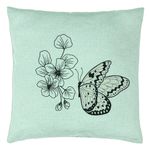 Casa si Gradina - Textile si covoare - Perne si pilote - Perne decorative - Perna Decorativa, Model Fluture si Flori, 40x40 cm, Verde Menta, Husa Detasabila, Burduf - Infinity.ro