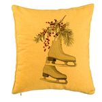 Casa si Gradina - Textile si covoare - Perne si pilote - Perne decorative - Perna Decorativa de Craciun, Patine gheata, 2, 40x40 cm, Galben, Husa Detasabila, Burduf - Infinity.ro