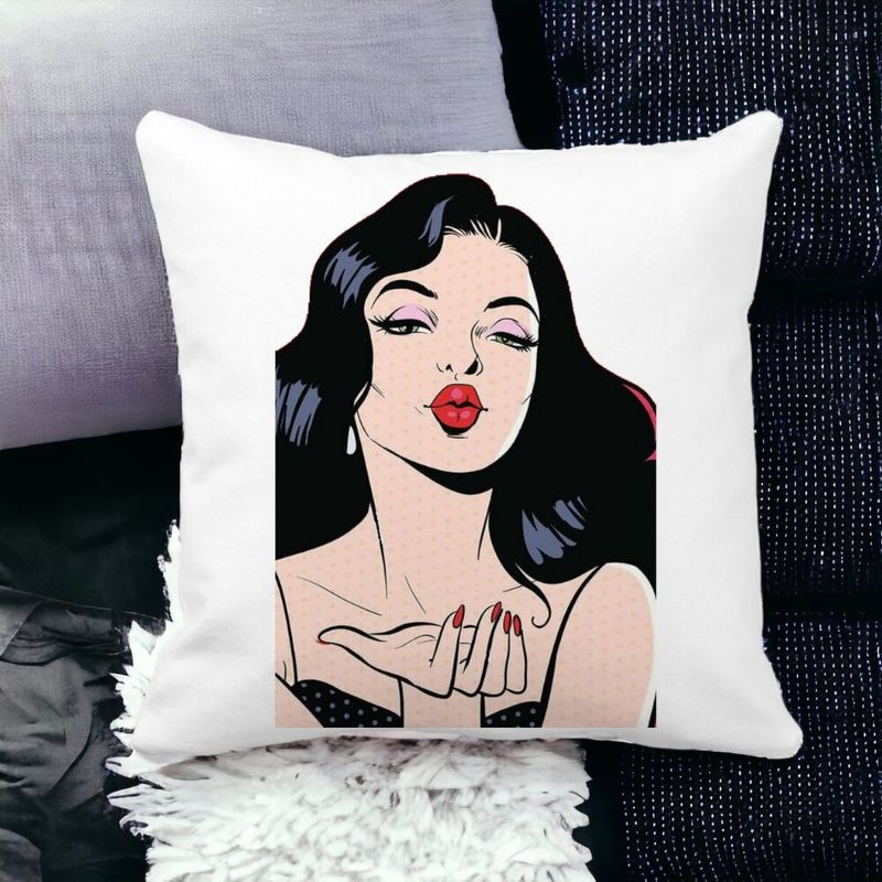Casa si Gradina - Textile si covoare - Perne si pilote - Perne decorative - Perna Decorativa Patrata Vintage Pop Art, 40x40 cm, Alb mat, Husa Detasabila, Burduf - Infinity.ro
