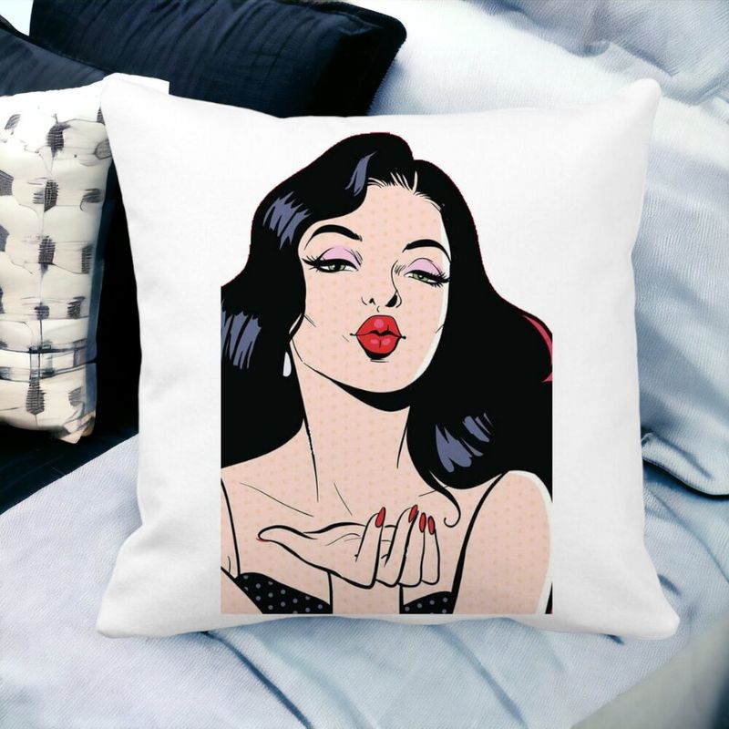 Casa si Gradina - Textile si covoare - Perne si pilote - Perne decorative - Perna Decorativa Patrata Vintage Pop Art, 40x40 cm, Alb mat, Husa Detasabila, Burduf - Infinity.ro