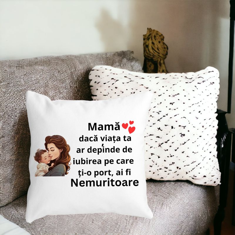 Casa si Gradina - Textile si covoare - Perne si pilote - Perne decorative - Perna Decorativa pentru Mama 8,40x40 cm, Alb mat, Husa Detasabila, Burduf - Infinity.ro