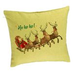 Casa si Gradina - Textile si covoare - Perne si pilote - Perne decorative - Perna Decorativa Mos Craciun si sania sa cu Reni, 40x40 cm, Verde, Husa Detasabila, Burduf - Infinity.ro