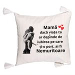 Casa si Gradina - Textile si covoare - Perne si pilote - Perne decorative - Perna Decorativa cu Franjuri, Model pentru Mama 2, 45x45 cm, Ecru, Cu fermoar - Infinity.ro