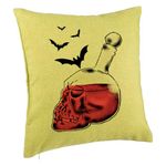 Casa si Gradina - Textile si covoare - Perne si pilote - Perne decorative - Perna Decorativa cu motiv Sticla Craniu de Halloween 1, 40x40 cm, Verde, Husa Detasabila, Burduf - Infinity.ro
