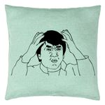 Casa si Gradina - Textile si covoare - Perne si pilote - Perne decorative - Perna Decorativa, Model Meme WHAT?, 40x40 cm, Verde Menta, Husa Detasabila, Burduf - Infinity.ro