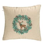 Casa si Gradina - Textile si covoare - Perne si pilote - Perne decorative - Perna Decorativa Coronita de Craciun si REN, 40x40 cm, Bej, Husa Detasabila, Burduf - Infinity.ro