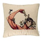 Casa si Gradina - Textile si covoare - Perne si pilote - Perne decorative - Perna Decorativa cu Attack on Titan Giant, 40x40 cm, Bej, Husa Detasabila, Burduf - Infinity.ro