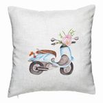 Casa si Gradina - Textile si covoare - Perne si pilote - Perne decorative - Perna Decorativa, Model Flower Bike, 40x40 cm, Alb Murdar, Husa Detasabila, Burduf - Infinity.ro