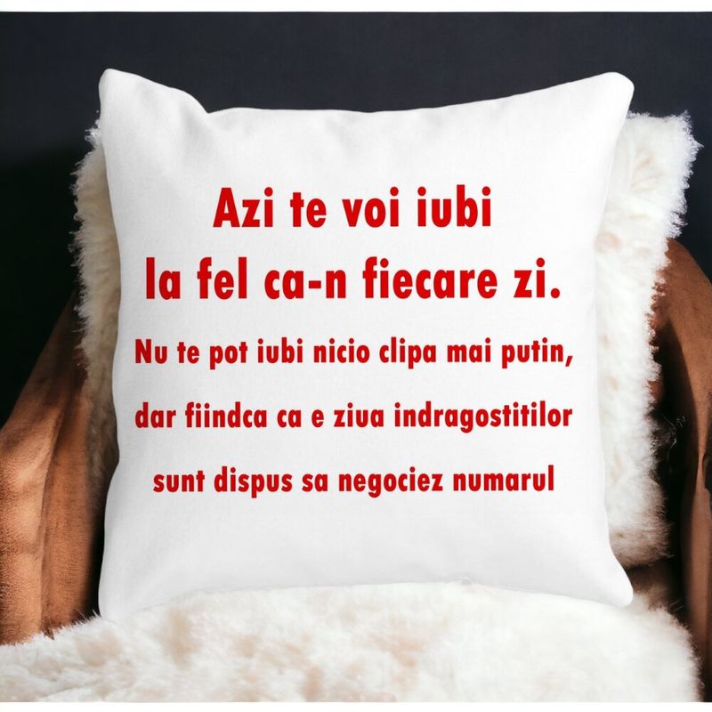 Casa si Gradina - Textile si covoare - Perne si pilote - Perne decorative - Perna Decorativa Patrata Ziua Indragostitilor, 40x40 cm, Alb mat, Husa Detasabila, Burduf - Infinity.ro