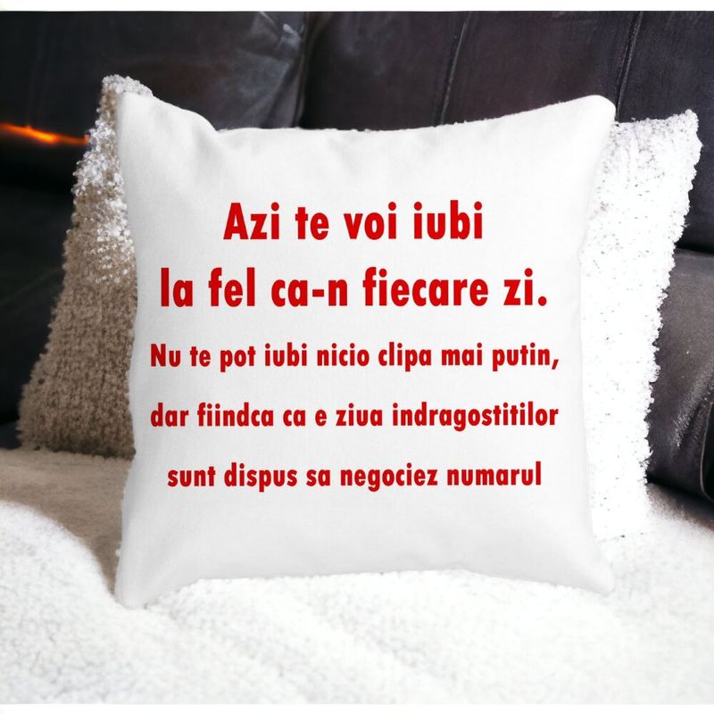 Casa si Gradina - Textile si covoare - Perne si pilote - Perne decorative - Perna Decorativa Patrata Ziua Indragostitilor, 40x40 cm, Alb mat, Husa Detasabila, Burduf - Infinity.ro