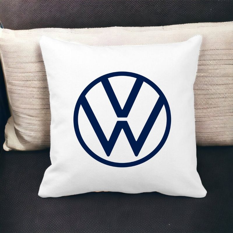 Casa si Gradina - Textile si covoare - Perne si pilote - Perne decorative - Perna Decorativa Patrata Volkswagen, 40x40 cm, Alb mat, Husa Detasabila, Burduf - Infinity.ro