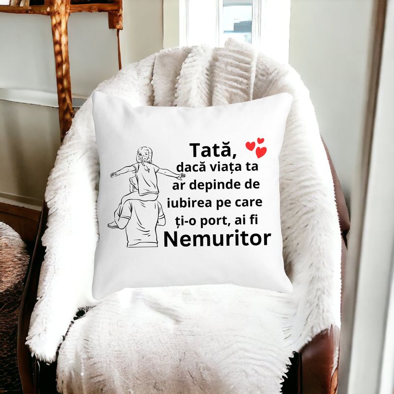 Casa si Gradina - Textile si covoare - Perne si pilote - Perne decorative - Perna Decorativa cu Text pentru Tata 6,40x40 cm, Alb mat, Husa Detasabila, Burduf - Infinity.ro