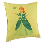 Casa si Gradina - Textile si covoare - Perne si pilote - Perne decorative - Perna Decorativa, Model Printesa si Paserea, 40x40 cm, Verde, Husa Detasabila, Burduf - Infinity.ro