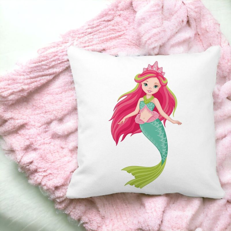 Casa si Gradina - Textile si covoare - Perne si pilote - Perne decorative - Perna Decorativa Patrata Sirena Verde, 40x40 cm, Alb mat, Husa Detasabila, Burduf - Infinity.ro