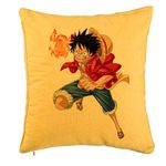 Casa si Gradina - Textile si covoare - Perne si pilote - Perne decorative - Perna Decorativa cu One Piece Luffy, 40x40 cm, Galben, Husa Detasabila, Burduf - Infinity.ro
