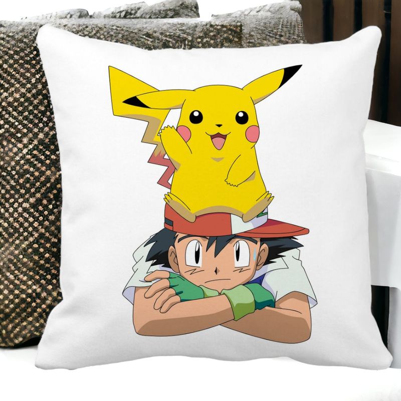 Casa si Gradina - Textile si covoare - Perne si pilote - Perne decorative - Perna Decorativa Patrata copii Pikachu Pokemon, 40x40 cm, Alb mat, Husa Detasabila, Burduf - Infinity.ro