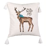 Casa si Gradina - Textile si covoare - Perne si pilote - Perne decorative - Perna Decorativa cu Franjuri de Craciun Ren si text, 3, 45x45 cm, Ecru, Cu fermoar - Infinity.ro