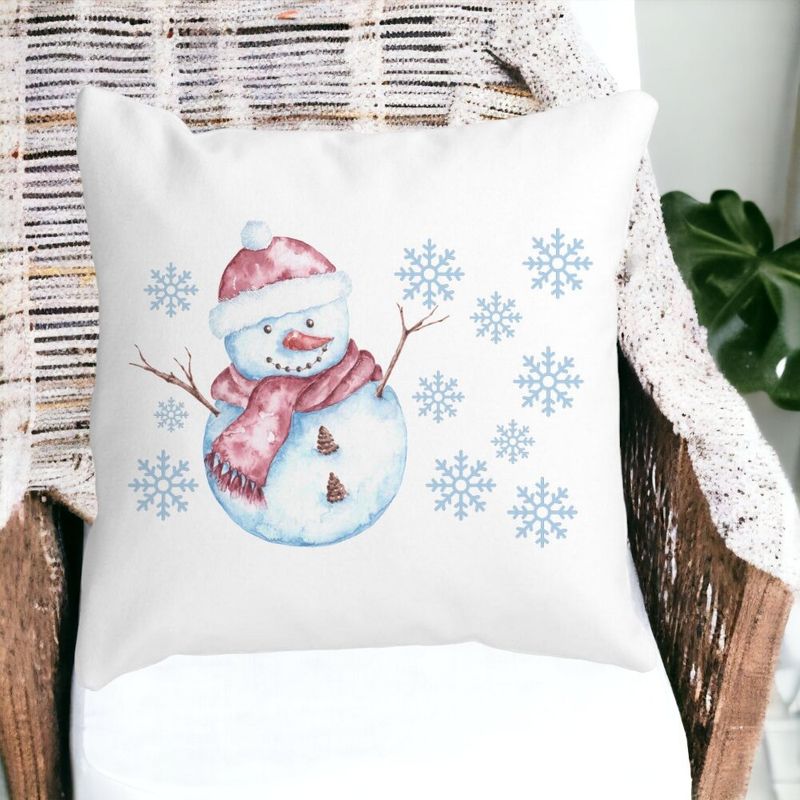 Casa si Gradina - Textile si covoare - Perne si pilote - Perne decorative - Perna Decorativa de Craciun Om de Zapada, 1, 40x40 cm, Alb mat, Husa Detasabila, Burduf - Infinity.ro