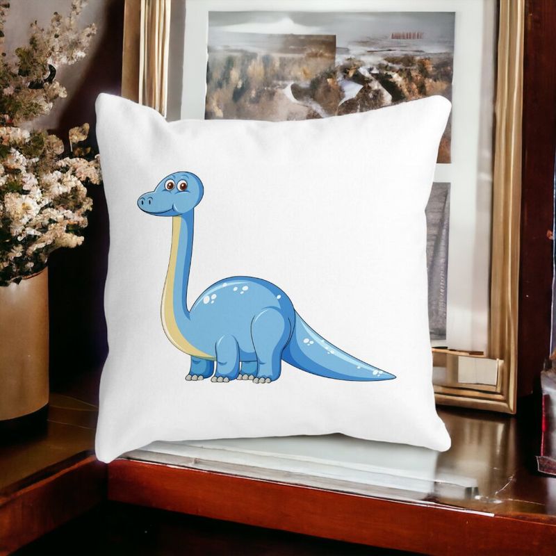 Casa si Gradina - Textile si covoare - Perne si pilote - Perne decorative - Perna Decorativa Patrata copii, Blue Dinozaur, 40x40 cm, Alb mat, Husa Detasabila, Burduf - Infinity.ro