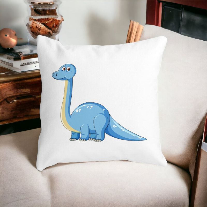 Casa si Gradina - Textile si covoare - Perne si pilote - Perne decorative - Perna Decorativa Patrata copii, Blue Dinozaur, 40x40 cm, Alb mat, Husa Detasabila, Burduf - Infinity.ro
