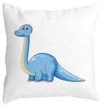 Casa si Gradina - Textile si covoare - Perne si pilote - Perne decorative - Perna Decorativa Patrata copii, Blue Dinozaur, 40x40 cm, Alb mat, Husa Detasabila, Burduf - Infinity.ro