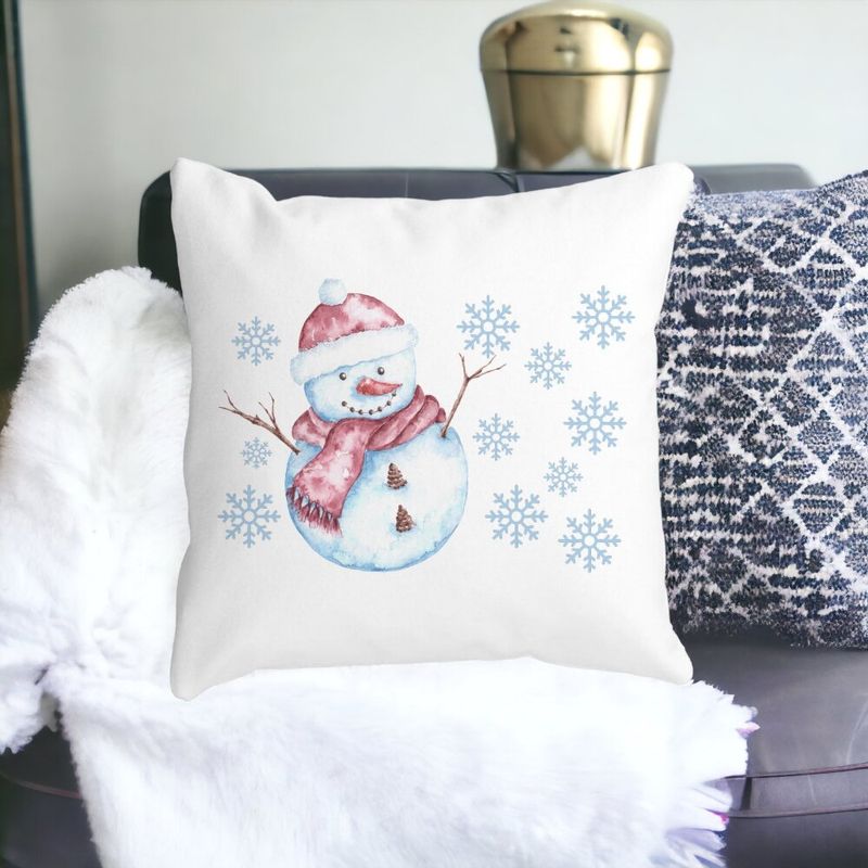 Casa si Gradina - Textile si covoare - Perne si pilote - Perne decorative - Perna Decorativa de Craciun Om de Zapada, 1, 40x40 cm, Alb mat, Husa Detasabila, Burduf - Infinity.ro