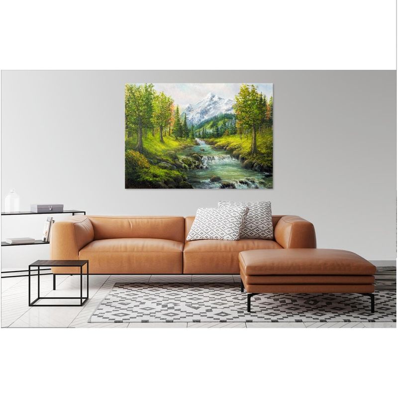 Casa si Gradina - Decoratiuni - Tablouri - Tablou Canvas, Peisaj, rau, padure, munte, pictura, 70 x 50 cm - Infinity.ro