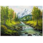 Casa si Gradina - Decoratiuni - Tablouri - Tablou Canvas, Peisaj, rau, padure, munte, pictura, 70 x 50 cm - Infinity.ro