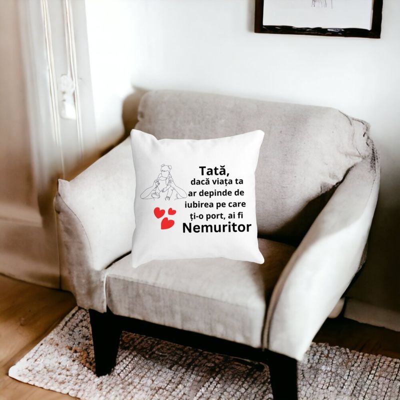Casa si Gradina - Textile si covoare - Perne si pilote - Perne decorative - Perna Decorativa pentru Tata 1,40x40 cm, Alb mat, Husa Detasabila, Burduf - Infinity.ro