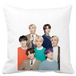 Casa si Gradina - Textile si covoare - Perne si pilote - Perne decorative - Perna Decorativa BTS Army cu Semnaturi, 40x40 cm, Alb mat, Husa Detasabila, Burduf - Infinity.ro