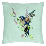 Casa si Gradina - Textile si covoare - Perne si pilote - Perne decorative - Perna Decorativa, Model Watercolor Birds, 40x40 cm, Verde Menta, Husa Detasabila, Burduf - Infinity.ro