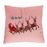 Casa si Gradina - Textile si covoare - Perne si pilote - Perne decorative - Perna Decorativa Mos Craciun si sania sa cu Reni, 40x40 cm, Roz, Husa Detasabila, Burduf - Infinity.ro