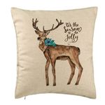 Casa si Gradina - Textile si covoare - Perne si pilote - Perne decorative - Perna Decorativa de Craciun Ren si text, 3, 40x40 cm, Bej, Husa Detasabila, Burduf - Infinity.ro
