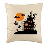 Casa si Gradina - Textile si covoare - Perne si pilote - Perne decorative - Perna Decorativa cu motiv de Halloween 4, 40x40 cm, Bej, Husa Detasabila, Burduf - Infinity.ro