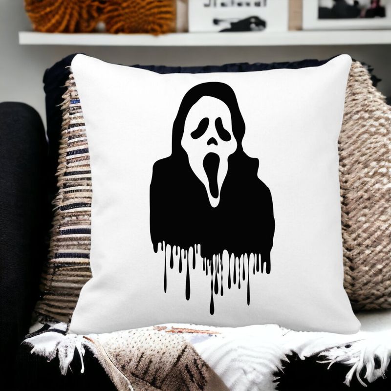 Casa si Gradina - Textile si covoare - Perne si pilote - Perne decorative - Perna Decorativa cu motiv Fantoma de Halloween 1, 40x40 cm, Alb mat, Husa Detasabila, Burduf - Infinity.ro