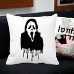 Casa si Gradina - Textile si covoare - Perne si pilote - Perne decorative - Perna Decorativa cu motiv Fantoma de Halloween 1, 40x40 cm, Alb mat, Husa Detasabila, Burduf - Infinity.ro