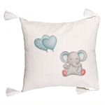 Casa si Gradina - Textile si covoare - Perne si pilote - Perne decorative - Perna Decorativa cu Franjuri, Model Elefant si baloane in forma de inimioare, 45x45 cm, Ecru, Cu fermoar - Infinity.ro
