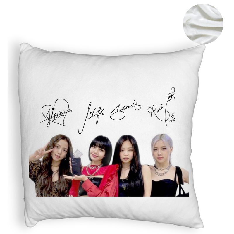 Casa si Gradina - Textile si covoare - Perne si pilote - Perne decorative - Perna Decorativa Fluffy, Model Blackpink K-POP semnaturi, 40x40 cm, Alb, Husa Detasabila, Burduf - Infinity.ro