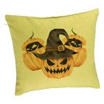 Casa si Gradina - Textile si covoare - Perne si pilote - Perne decorative - Perna Decorativa cu motiv Dovleac de Halloween 3, 40x40 cm, Verde, Husa Detasabila, Burduf - Infinity.ro