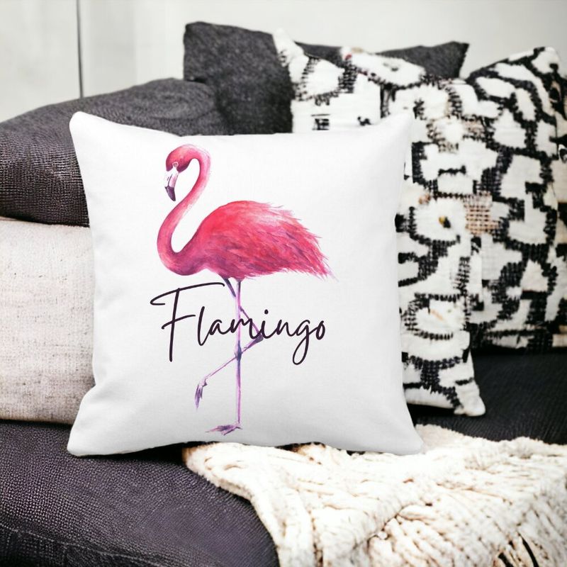 Casa si Gradina - Textile si covoare - Perne si pilote - Perne decorative - Perna Decorativa Patrata Flamingo, 40x40 cm, Alb mat, Husa Detasabila, Burduf - Infinity.ro