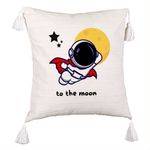 Casa si Gradina - Textile si covoare - Perne si pilote - Perne decorative - Perna Decorativa cu Franjuri, Model To the Moon, 45x45 cm, Ecru, Cu fermoar - Infinity.ro
