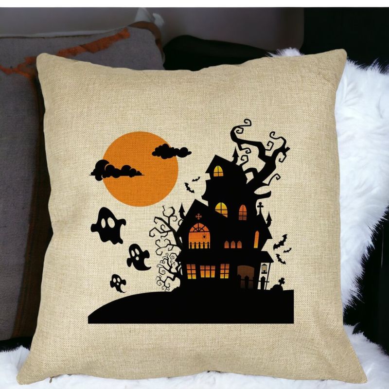 Casa si Gradina - Textile si covoare - Perne si pilote - Perne decorative - Perna Decorativa cu motiv de Halloween 4, 40x40 cm, Husa Detasabila, Burduf - Infinity.ro